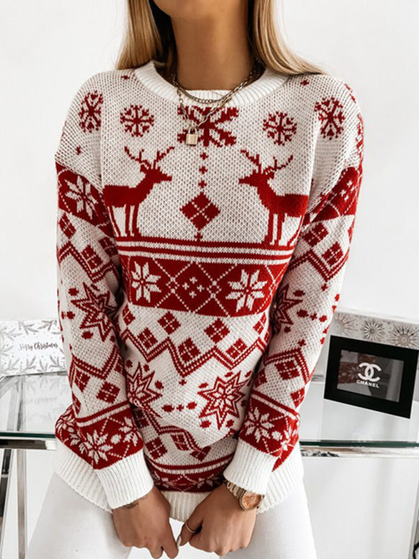 Women's sweater Christmas knitted, long sleeves and round neck, Streetwear