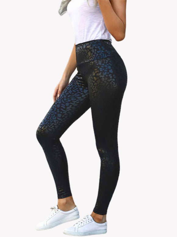 Women's Leggings High Waist Black Leopard, textured Stretch