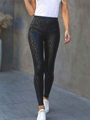 Women's Leggings High Waist Black Leopard, textured Stretch-2