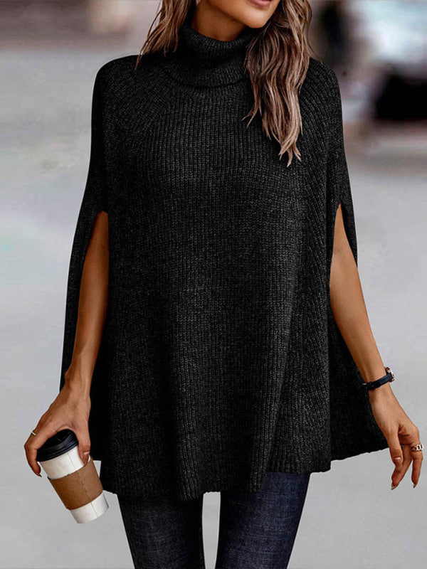 Women's Sweater Poncho knitted Thick elegant turtleneck, fashion