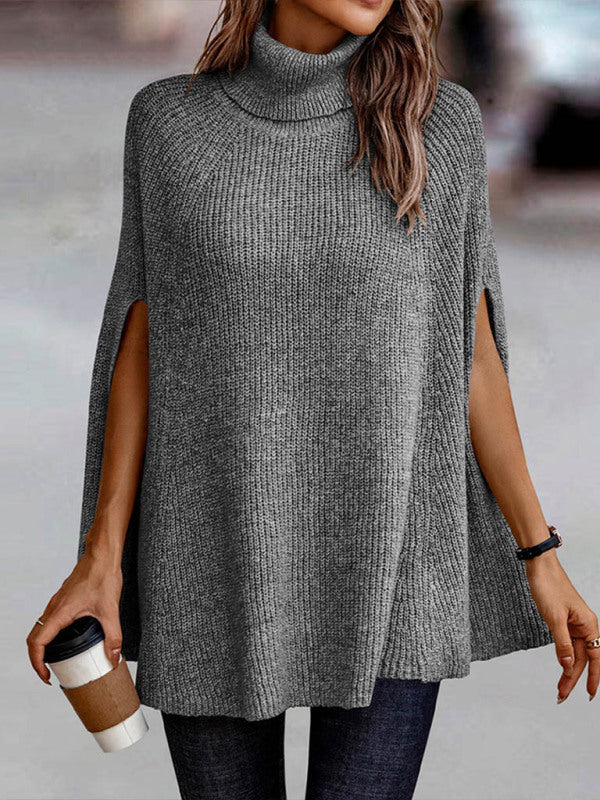 Women's Sweater Poncho knitted Thick elegant turtleneck, fashion