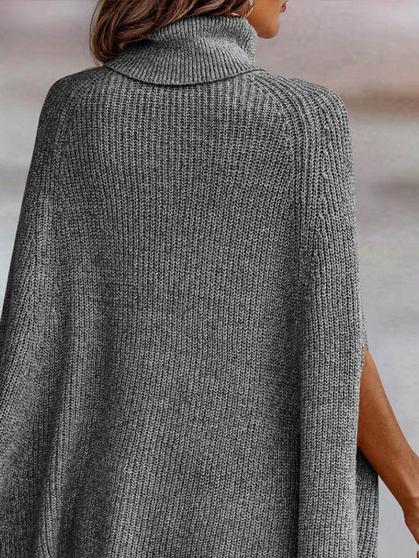 Women's Sweater Poncho knitted Thick elegant turtleneck, fashion