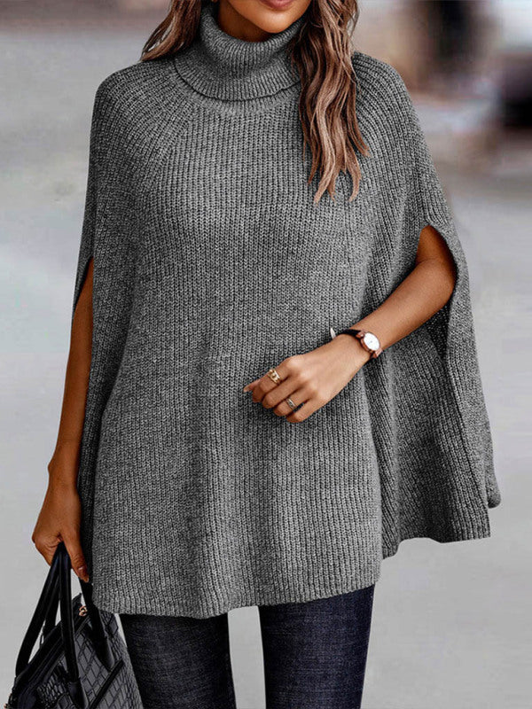 Women's Sweater Poncho knitted Thick elegant turtleneck, fashion