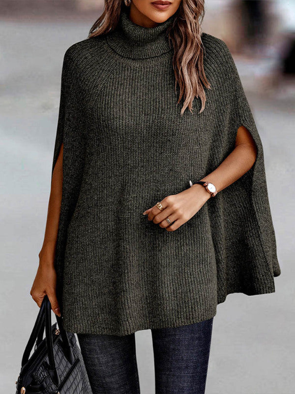 Women's Sweater Poncho knitted Thick elegant turtleneck, fashion