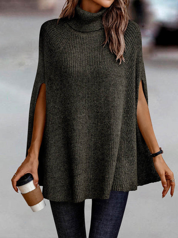 Women's Sweater Poncho knitted Thick elegant turtleneck, fashion