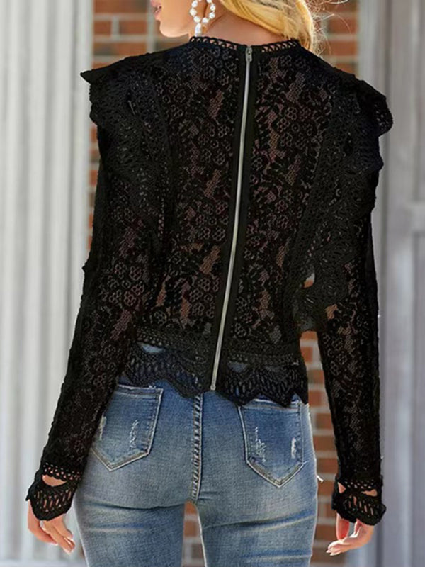 Women's Shirt lace elegant, long sleeves, vintage, cute, ruffled, sexy