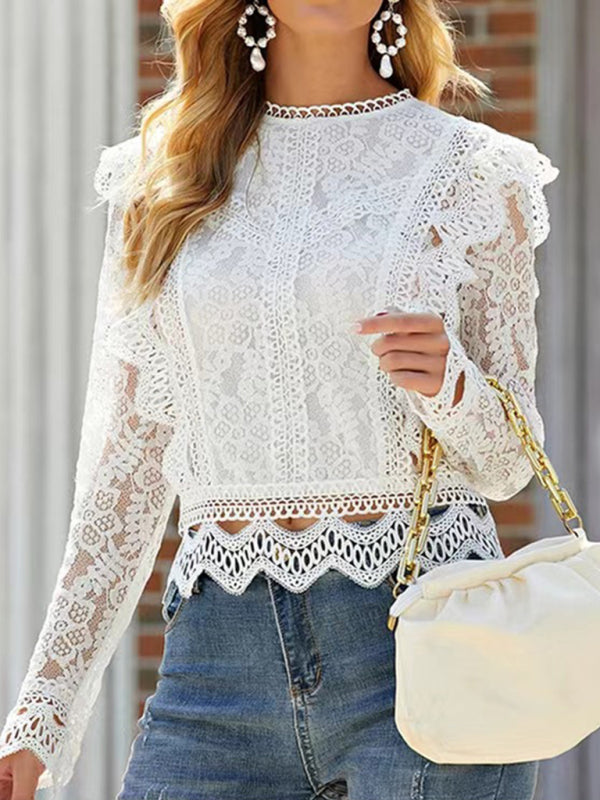 Women's Shirt lace elegant, long sleeves, vintage, cute, ruffled, sexy