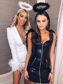 Women's Mini dress transparent elegant for nightclub, sexy with feathers