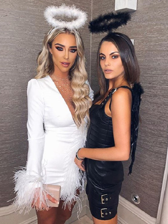 Women's Mini dress transparent elegant for nightclub, sexy with feathers