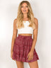 Women's Mini Skirt floral printed A-line with drawstring, elastic waist