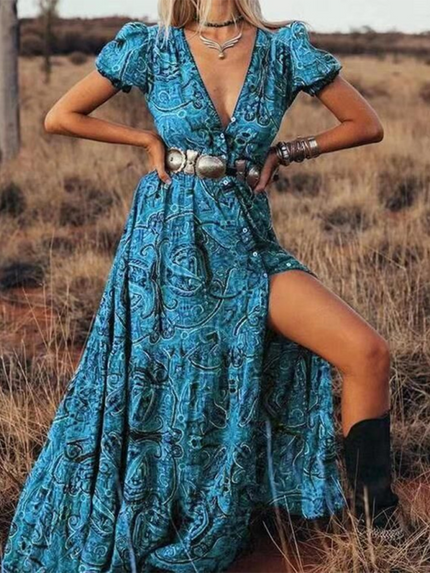 Women's Dress Bohemian Resort sexy printed short sleeve