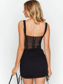 Women's Mini Skirt Black elastic adjustable thread with side drawstring