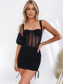 Women's Mini Skirt Black elastic adjustable thread with side drawstring