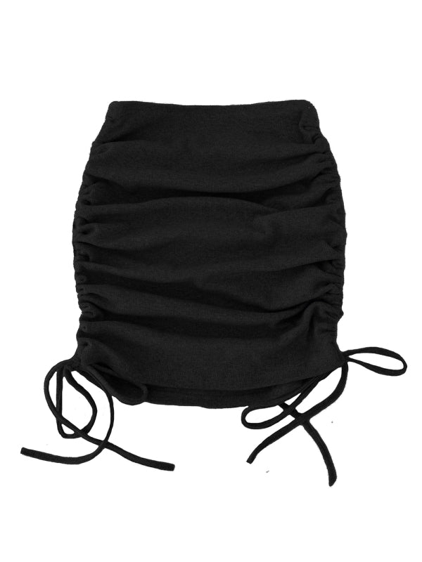 Women's Mini Skirt Black elastic adjustable thread with side drawstring