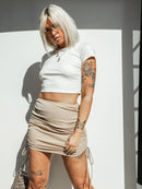 Women's Mini Skirt Black elastic adjustable thread with side drawstring