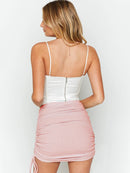 Women's Mini Skirt Black elastic adjustable thread with side drawstring