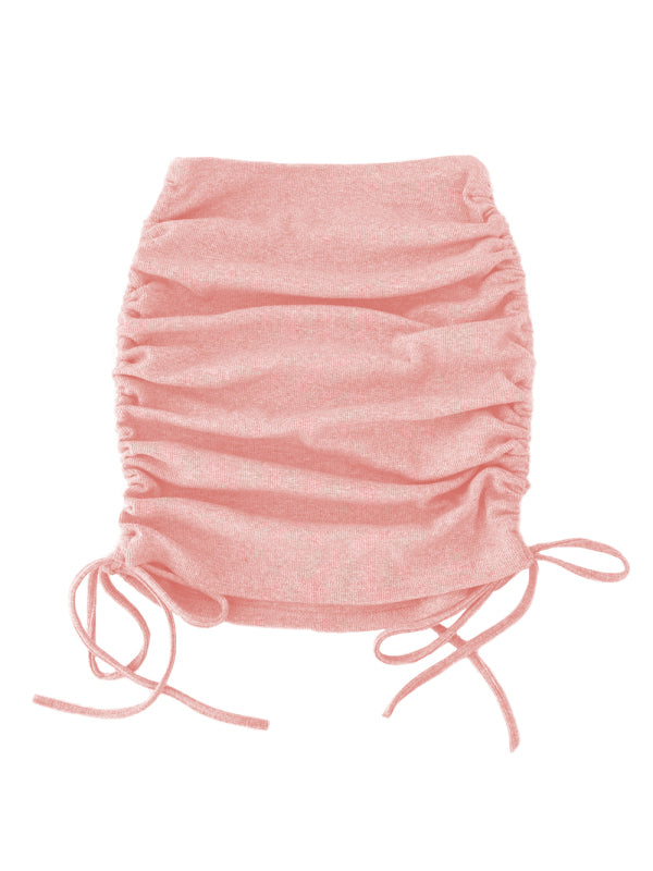 Women's Mini Skirt Black elastic adjustable thread with side drawstring