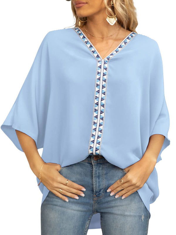 Women's shirt elegant chiffon, short sleeves, loose, casual