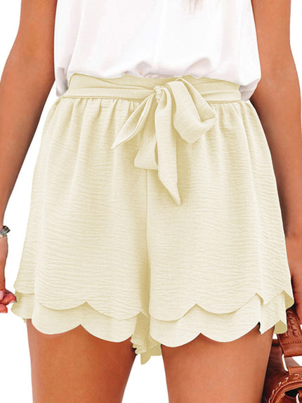Buy cracker-khaki Women's Shorts layered elegant casual drawstring with belt