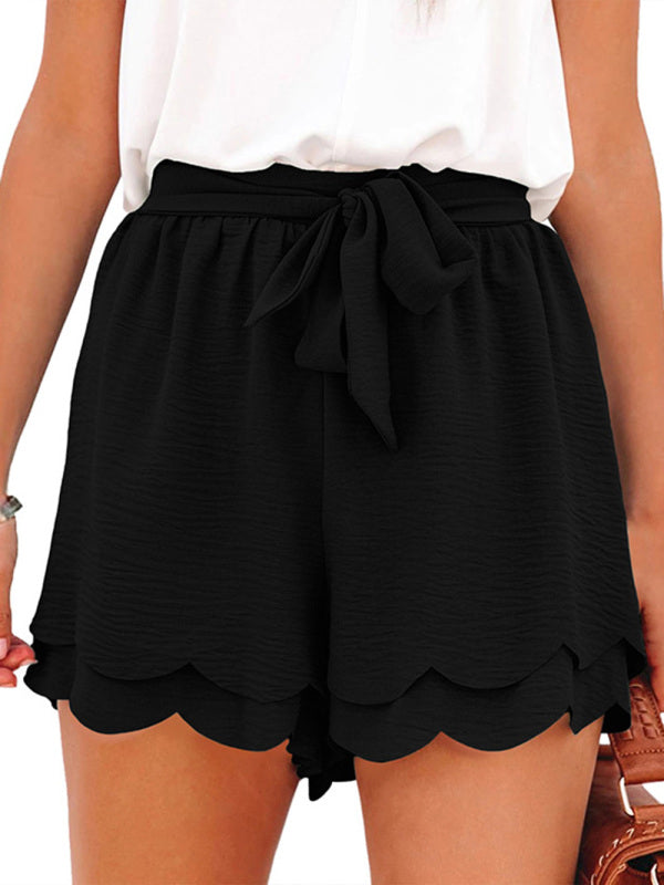 Buy black Women&#39;s Shorts layered elegant casual drawstring with belt