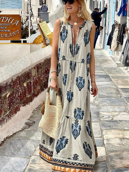 Women's Dress long elegant bohemian print, bow, beach, vintage