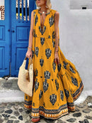 Women's Dress long elegant bohemian print, bow, beach, vintage