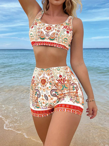 Women's swimsuit Tankini two-piece elegant print