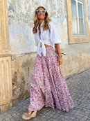 Women's Skirt long bohemian floral printed elegant, elastic waist, casual