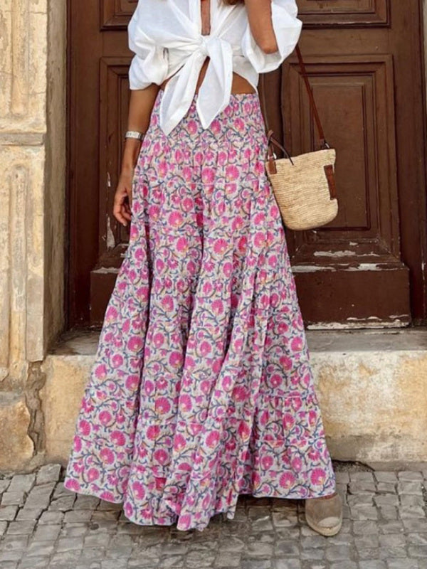 Women's Skirt long bohemian floral printed elegant, elastic waist, casual