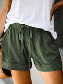 Women's Shorts with drawstring lace-up, high waist, loose with pockets-8