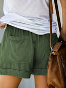 Women's Shorts with drawstring lace-up, high waist, loose with pockets-19