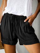 Women's Shorts with drawstring lace-up, high waist, loose with pockets-25