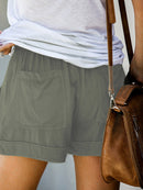 Women's Shorts with drawstring lace-up, high waist, loose with pockets-18