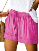 Women's Shorts with drawstring lace-up, high waist, loose with pockets-1