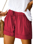 Women's Shorts with drawstring lace-up, high waist, loose with pockets-5