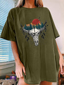 Women's T-shirt  short-sleeved Western Bullhead print elegant