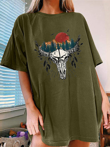 Women's T-shirt  short-sleeved Western Bullhead print elegant