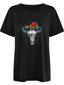 Women's T-shirt  short-sleeved Western Bullhead print elegant