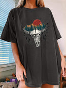 Women's T-shirt  short-sleeved Western Bullhead print elegant