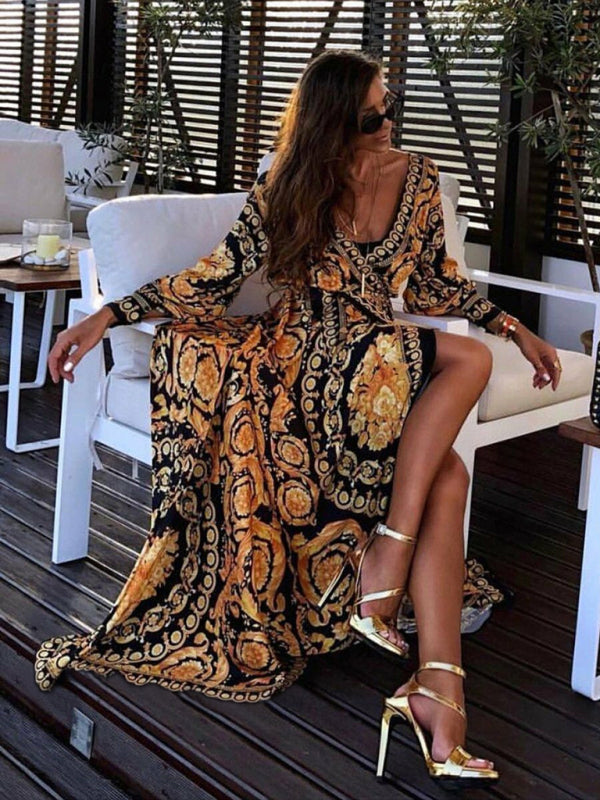 Women's dress Warp party elegant printed bohemian sexy maxi