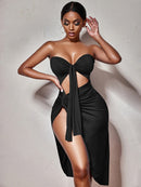 Women's dress bodycon elegant, off the shoulder, hollow out, side slit