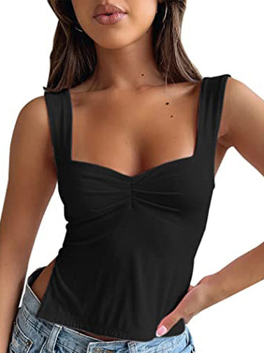 Women's Tank Top pleated sleeveless, thin chest, backless, precious