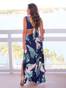 Women's Dress bohemian long beach, printed, sexy, neckline, high slit, split
