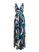 Women's Dress bohemian long beach, printed, sexy, neckline, high slit, split