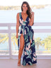 Women's Dress bohemian long beach, printed, sexy, neckline, high slit, split
