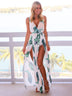 Women's Dress bohemian long beach, printed, sexy, neckline, high slit, split