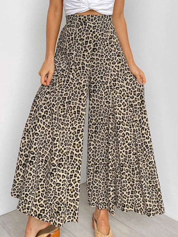 Women's Pants loose elegant leopard print high waist, flared, wide legs