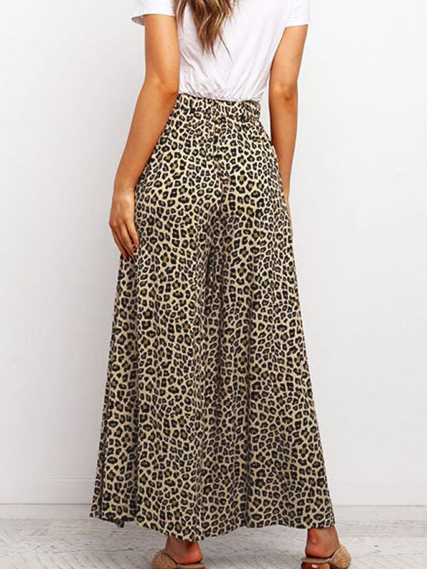 Women's Pants loose elegant leopard print high waist, flared, wide legs
