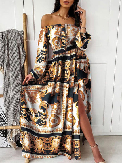 Women's Dress Bohemian style with slits elegant, sulf sleeves, large size