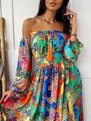 Women's Dress Bohemian style with slits elegant, sulf sleeves, large size
